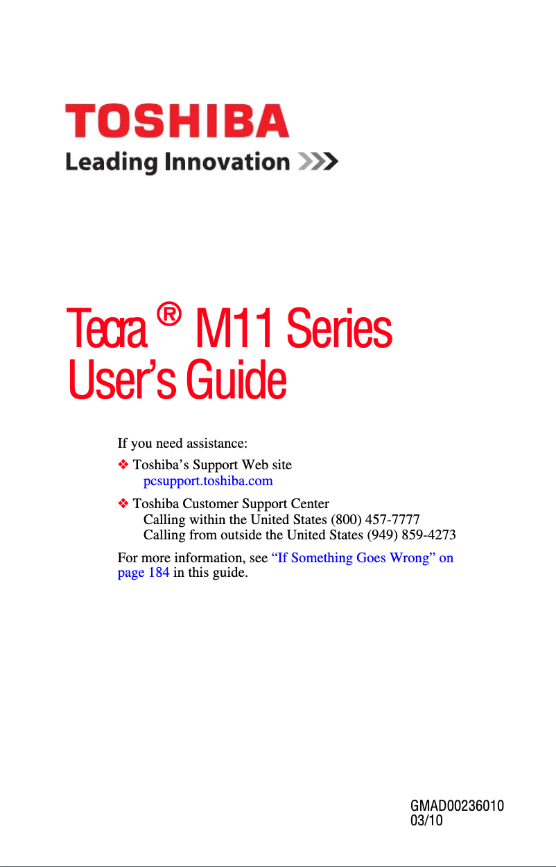 Página 1 del manual Manual de usuario Toshiba Tecra M11