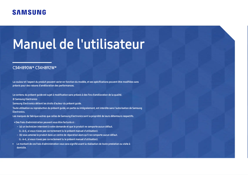 Page 1 de la notice Manuel utilisateur Samsung C34H890WJM