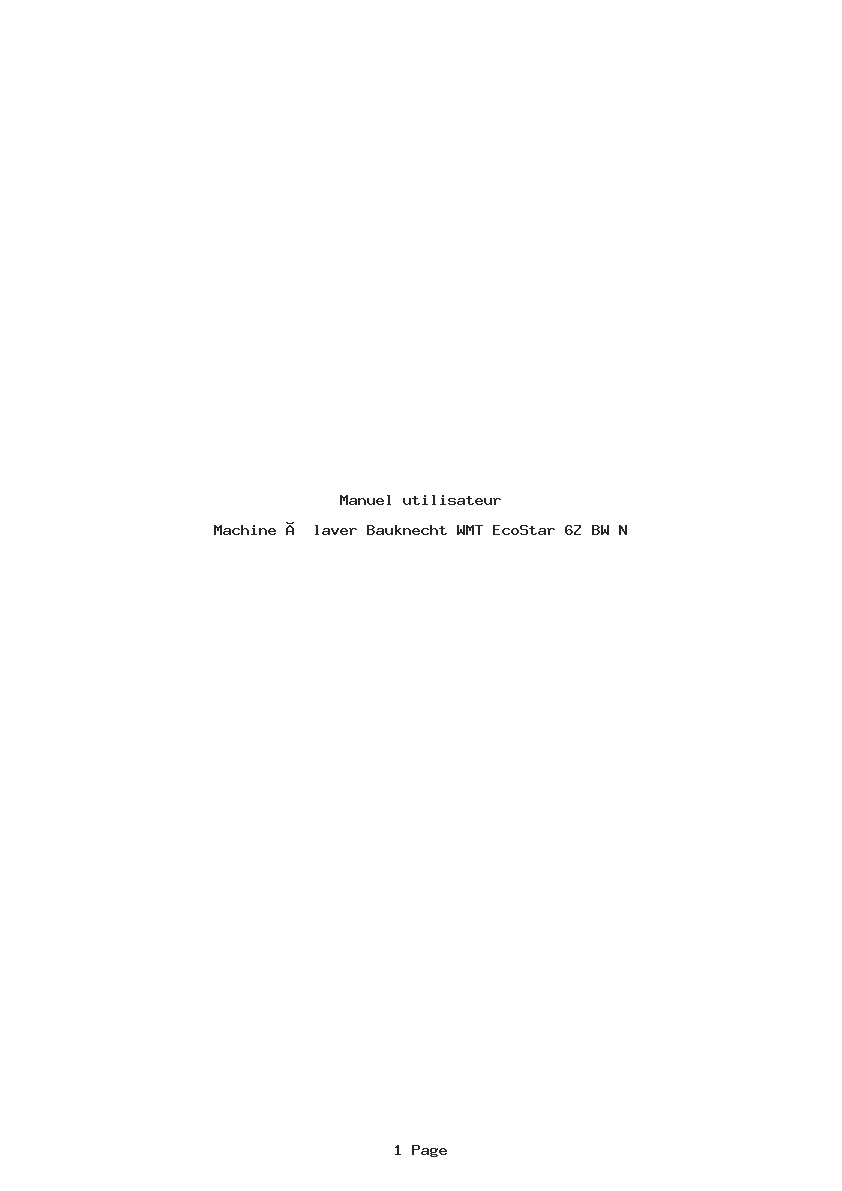 Page 1 de la notice Manuel utilisateur Bauknecht WMT EcoStar 6Z BW N
