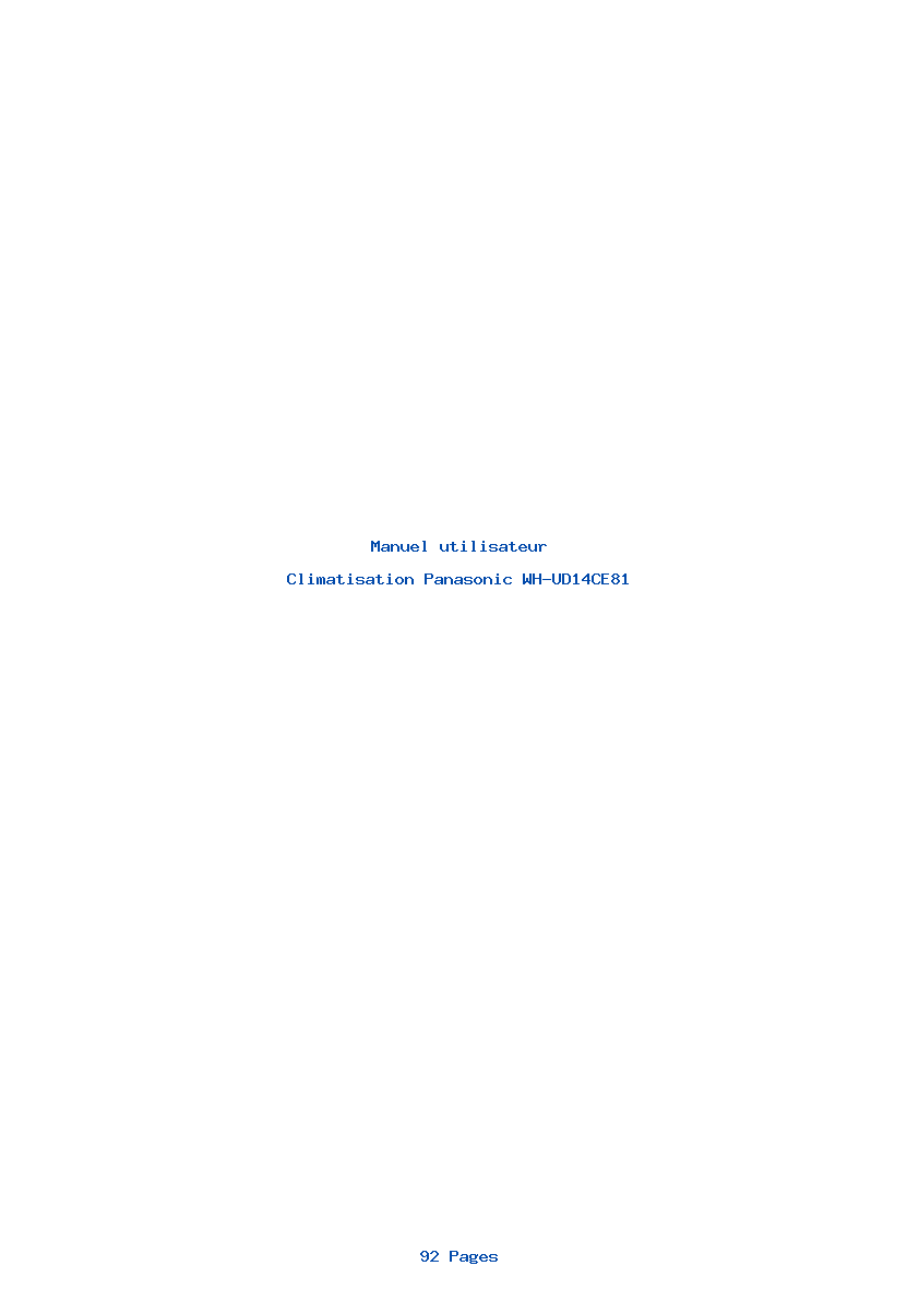 Page 1 de la notice Manuel utilisateur Panasonic WH-UD14CE81