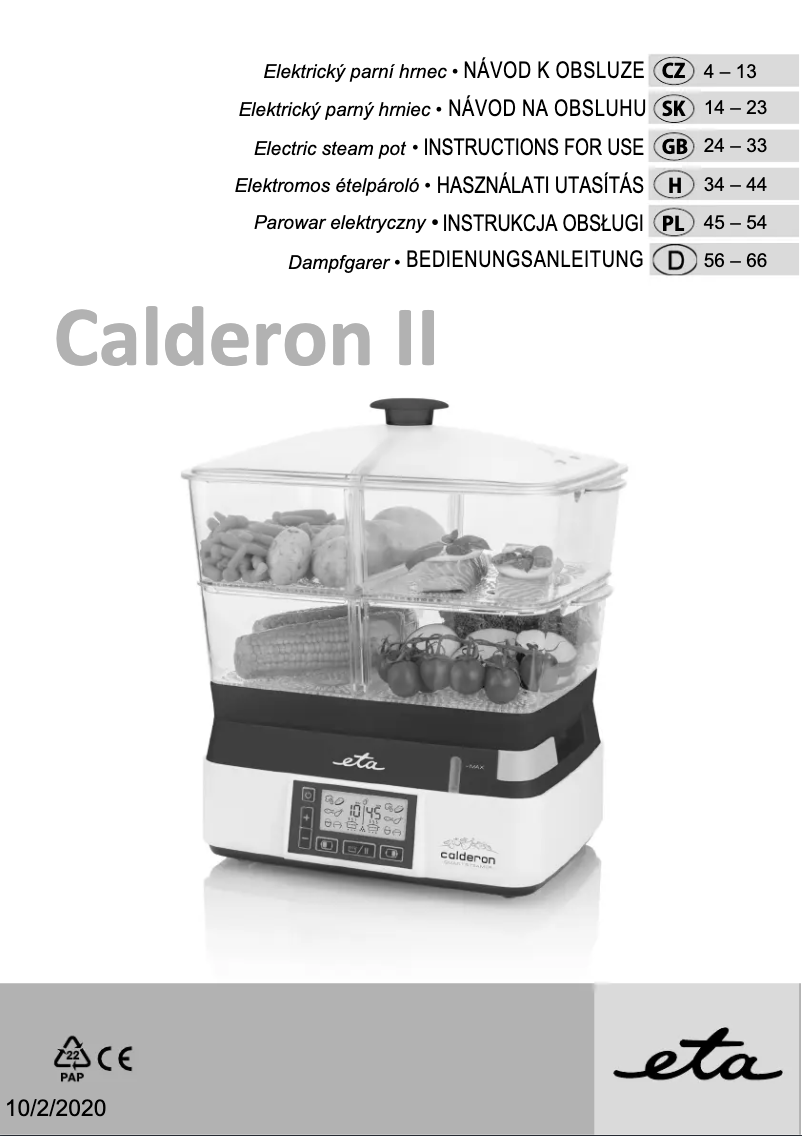 Page 1 de la notice Manuel utilisateur Eta Calderon II 1134 90010