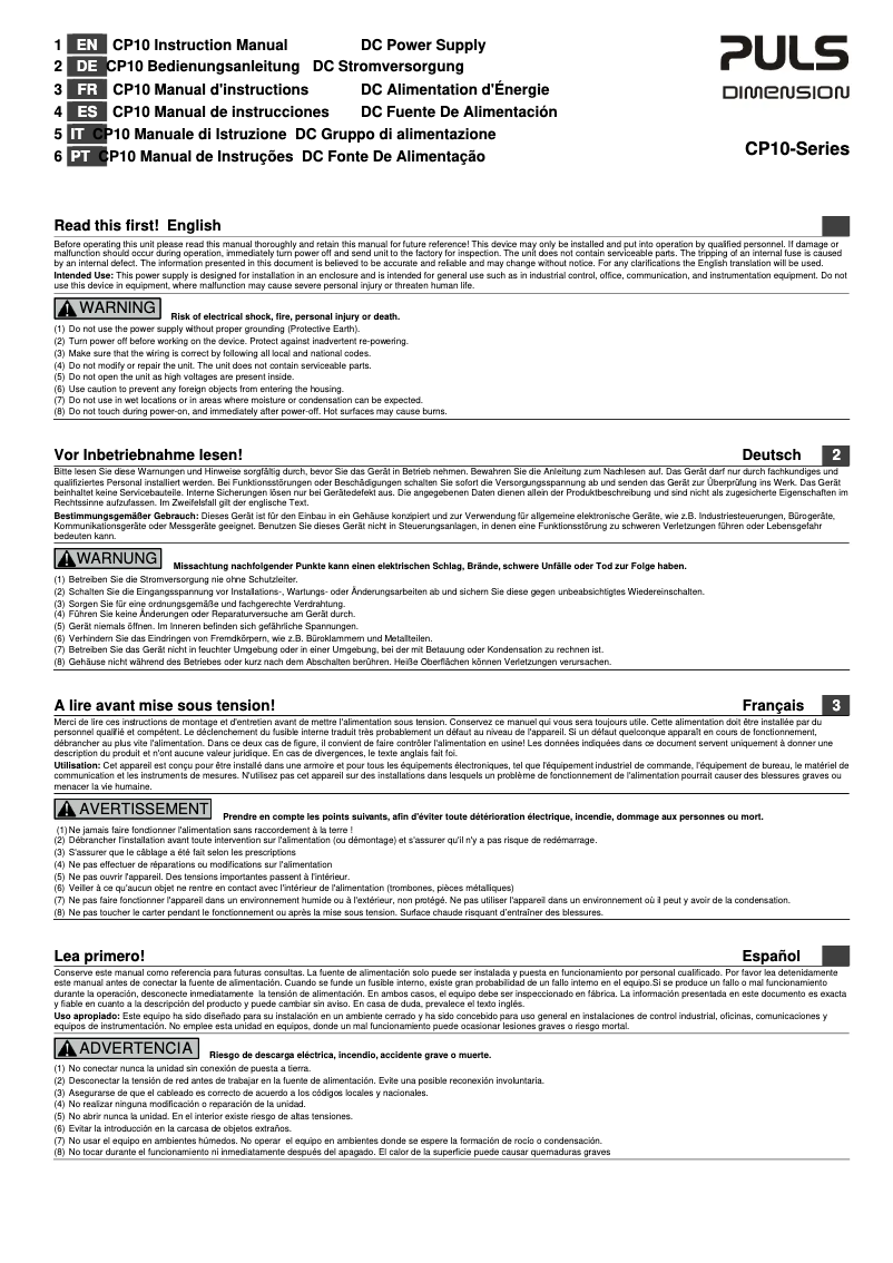 Page 1 of the manual User Manual Puls Dimension CP10.241-S1
