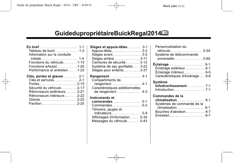 Page 1 de la notice Manuel utilisateur Buick Regal (2014)