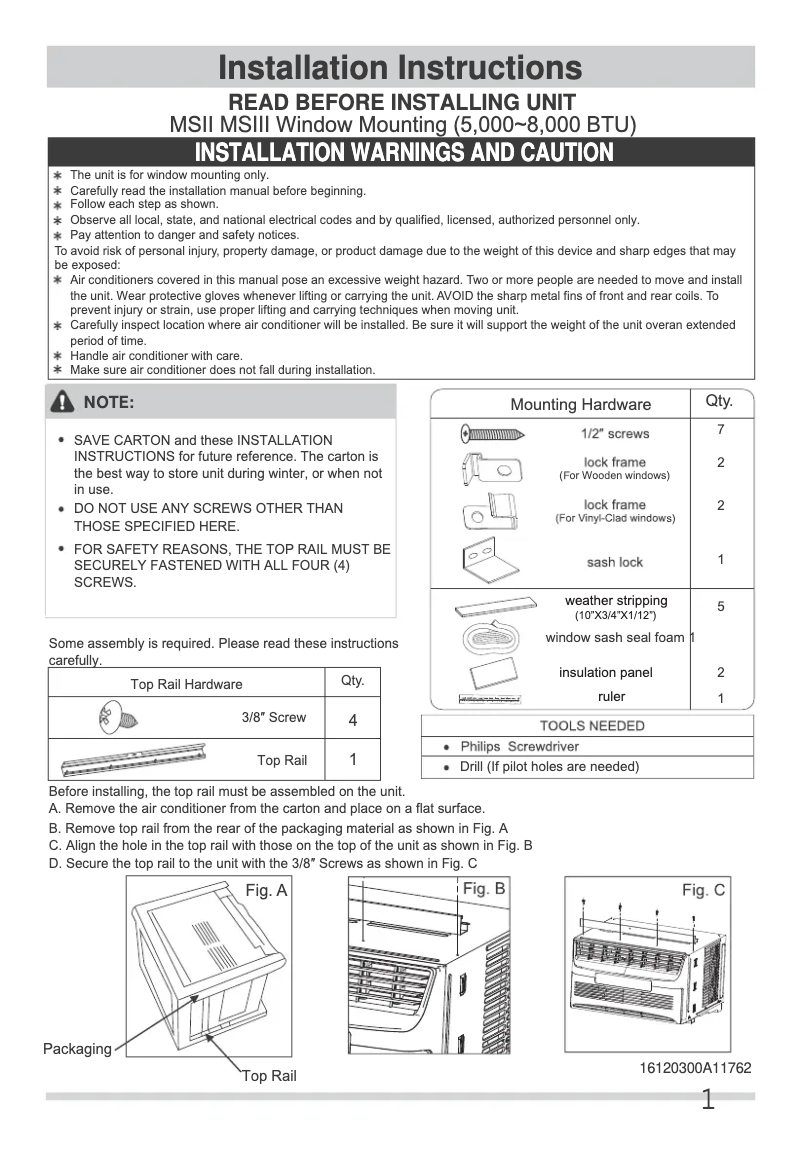 Page 1 de la notice Guide d'installation Frigidaire FGRQ08L3T1
