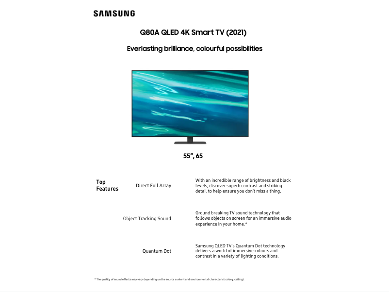 Page 1 de la notice Fiche technique Samsung QA65Q80AAW