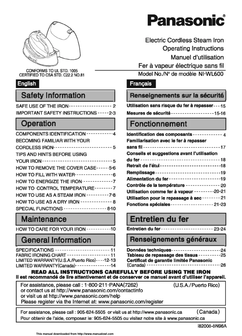 Page 1 de la notice Manuel utilisateur Panasonic NI-W750