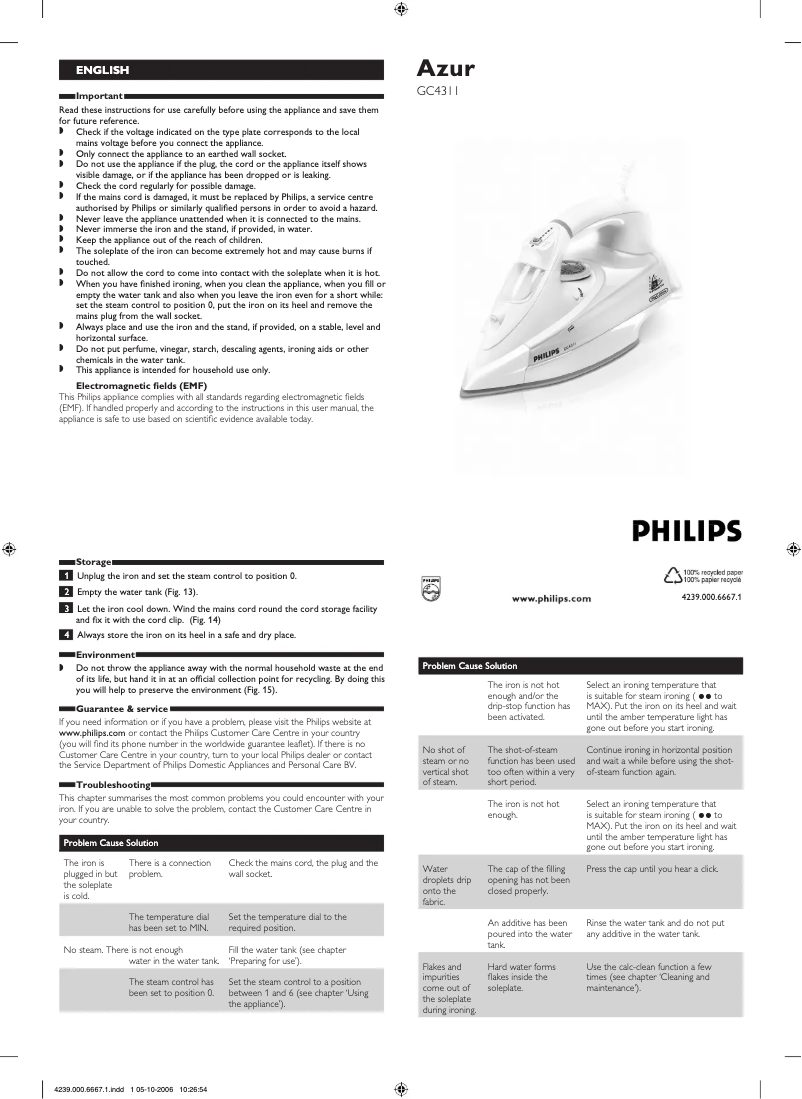 Página 1 del manual Manual de usuario Philips Azur GC4311