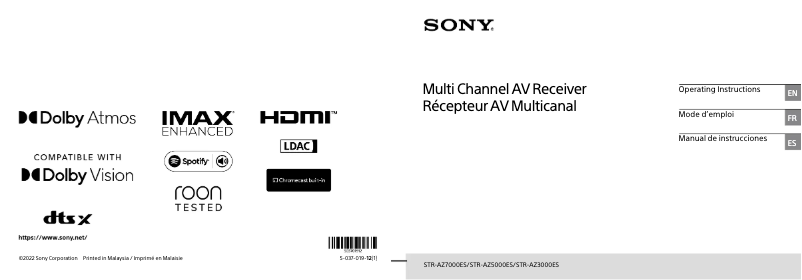 Page 1 de la notice Manuel utilisateur Sony STR-AZ7000ES