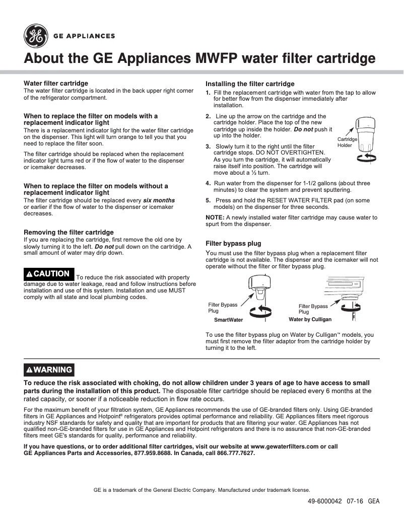 Page 1 de la notice Guide d'installation GE MWFP