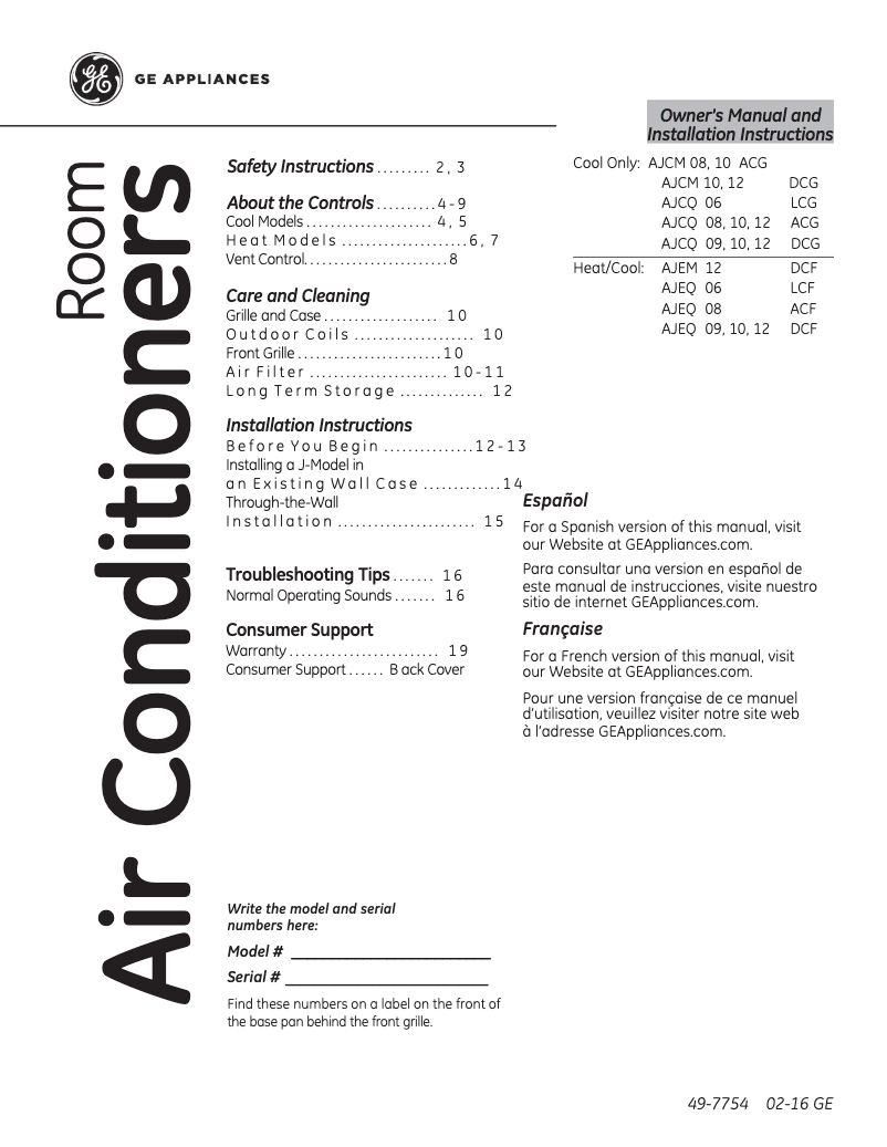 Page 1 of the manual Installation Guide GE AJEQ12DCF