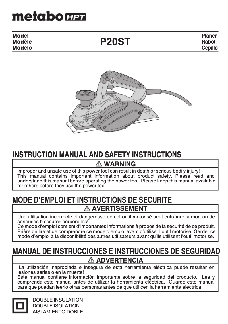 Page 1 de la notice Manuel utilisateur HiKOKI P 20ST