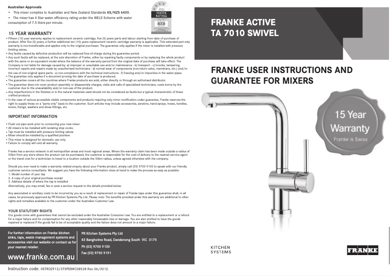 Página 1 del manual Manual de usuario Franke TA7010