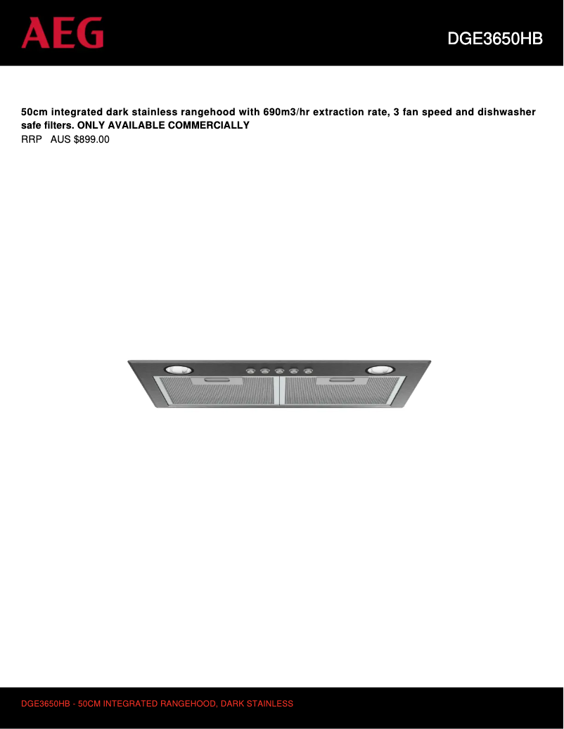 Page 1 de la notice Fiche technique AEG DGE3650HB