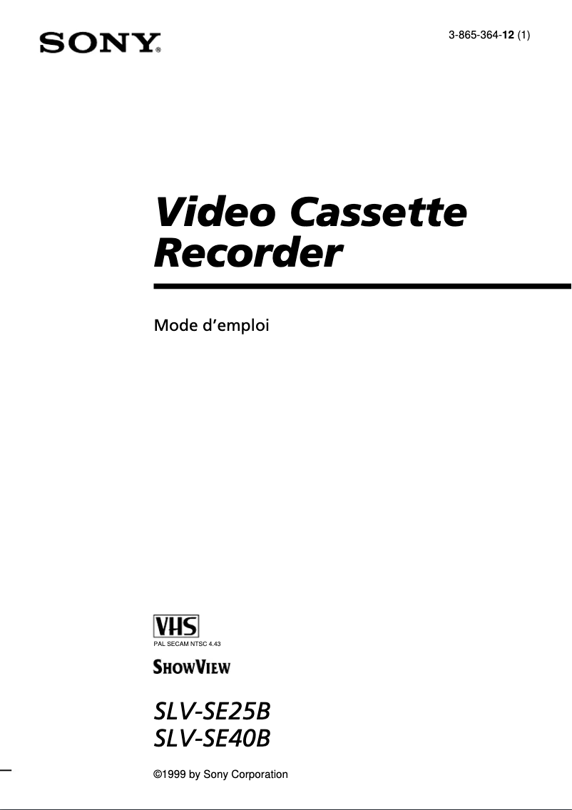 Page 1 de la notice Manuel utilisateur Sony SLV-SE25B