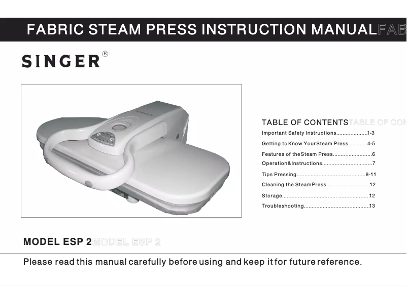 Page 1 de la notice Manuel utilisateur Singer ESP2