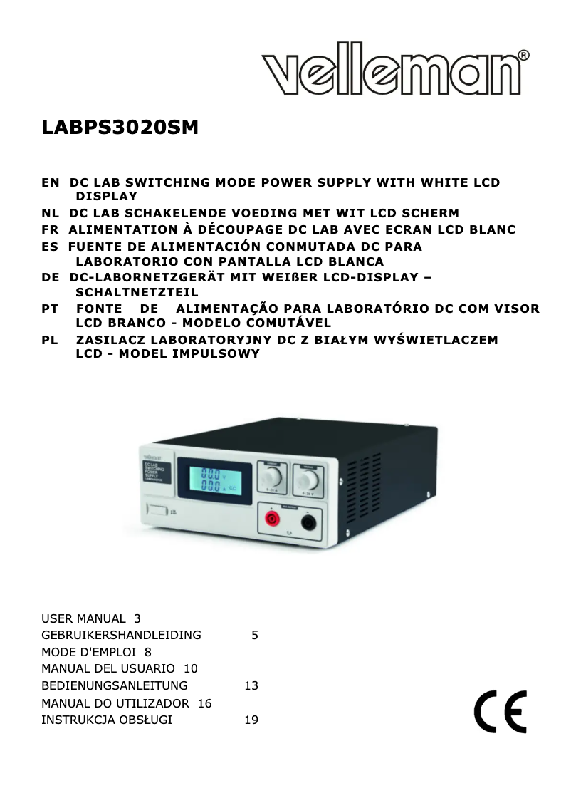 Page 1 de la notice Manuel utilisateur Velleman LABPS3020SM