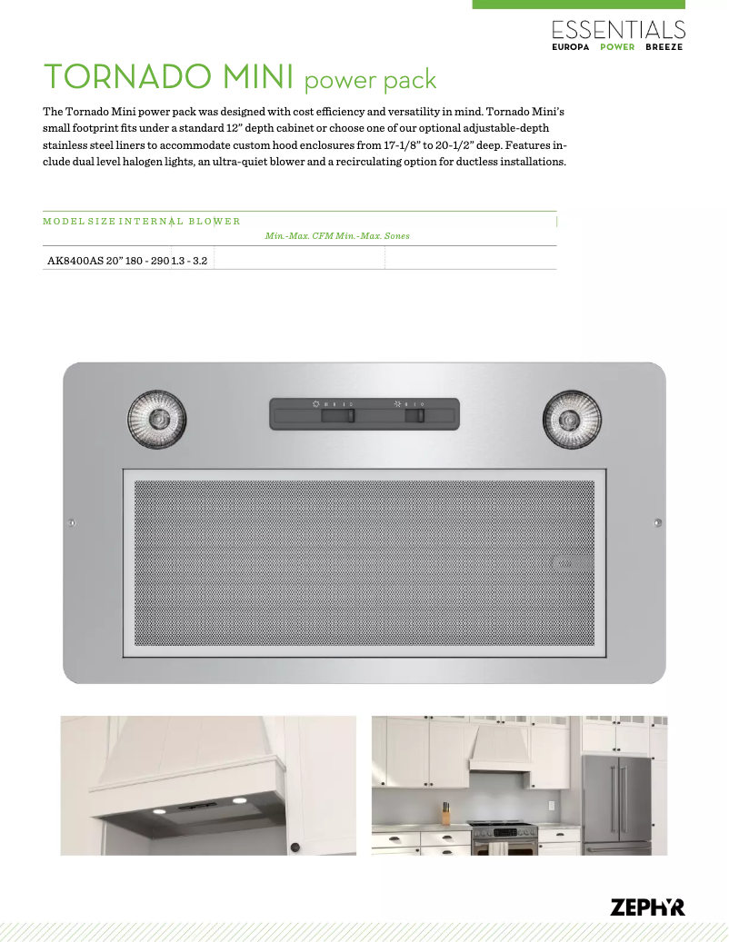 Página 1 del manual Ficha técnica Zephyr AK8400AS