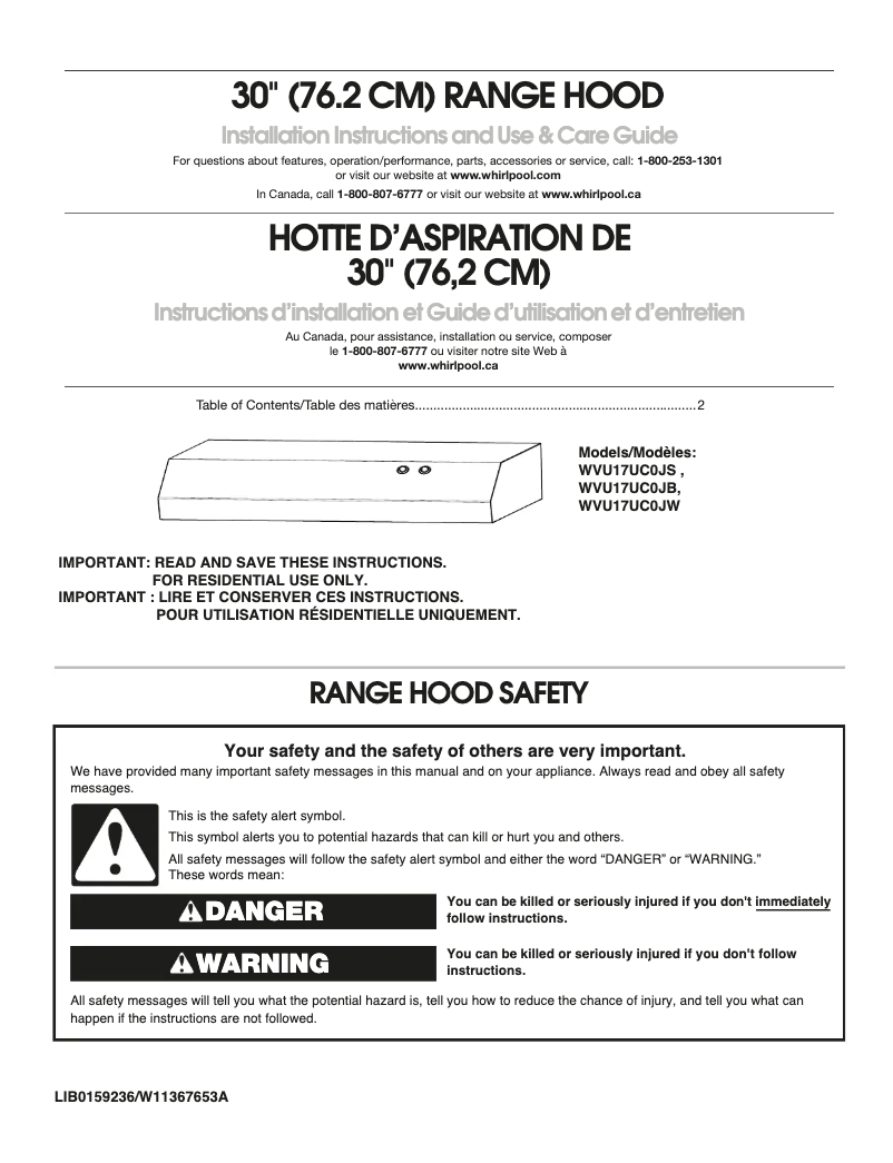 Página 1 del manual Instrucciones / montaje Whirlpool WVU17UC0JB