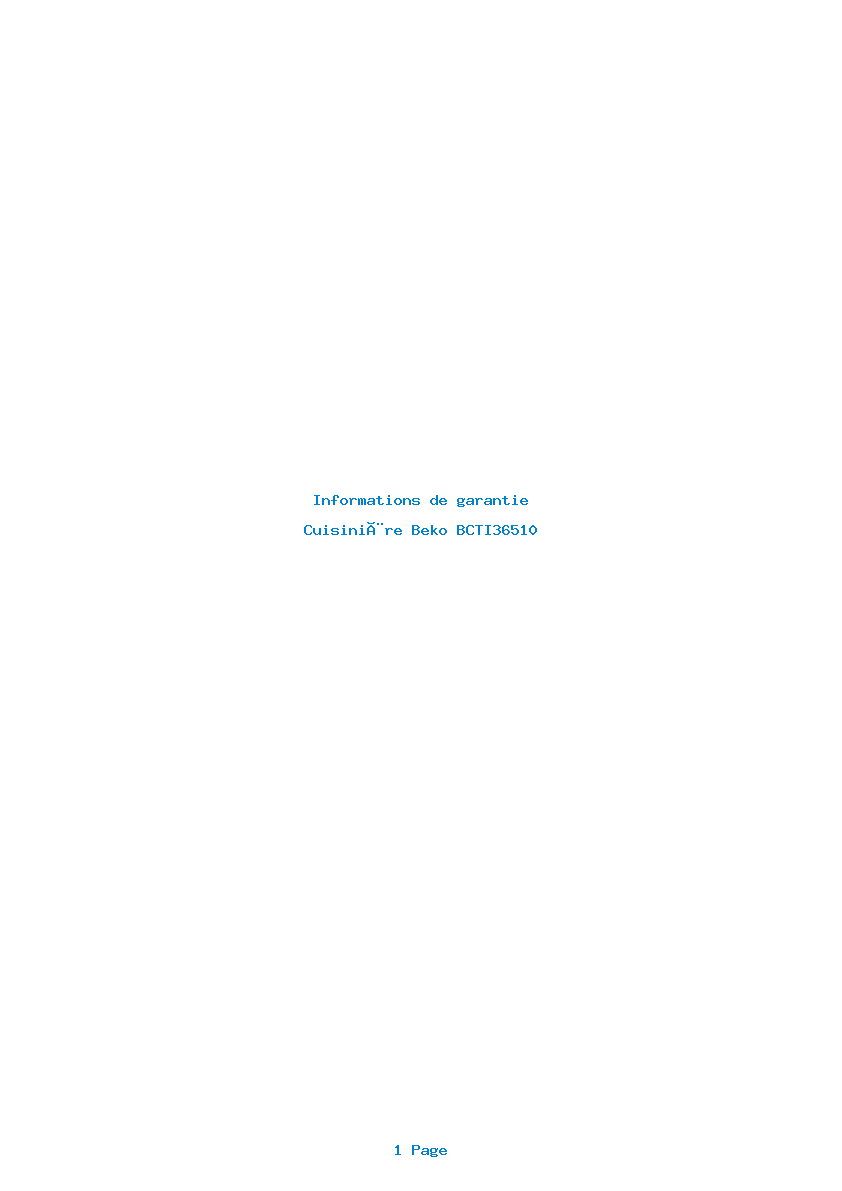 Page 1 de la notice Informations de garantie Beko BCTI36510