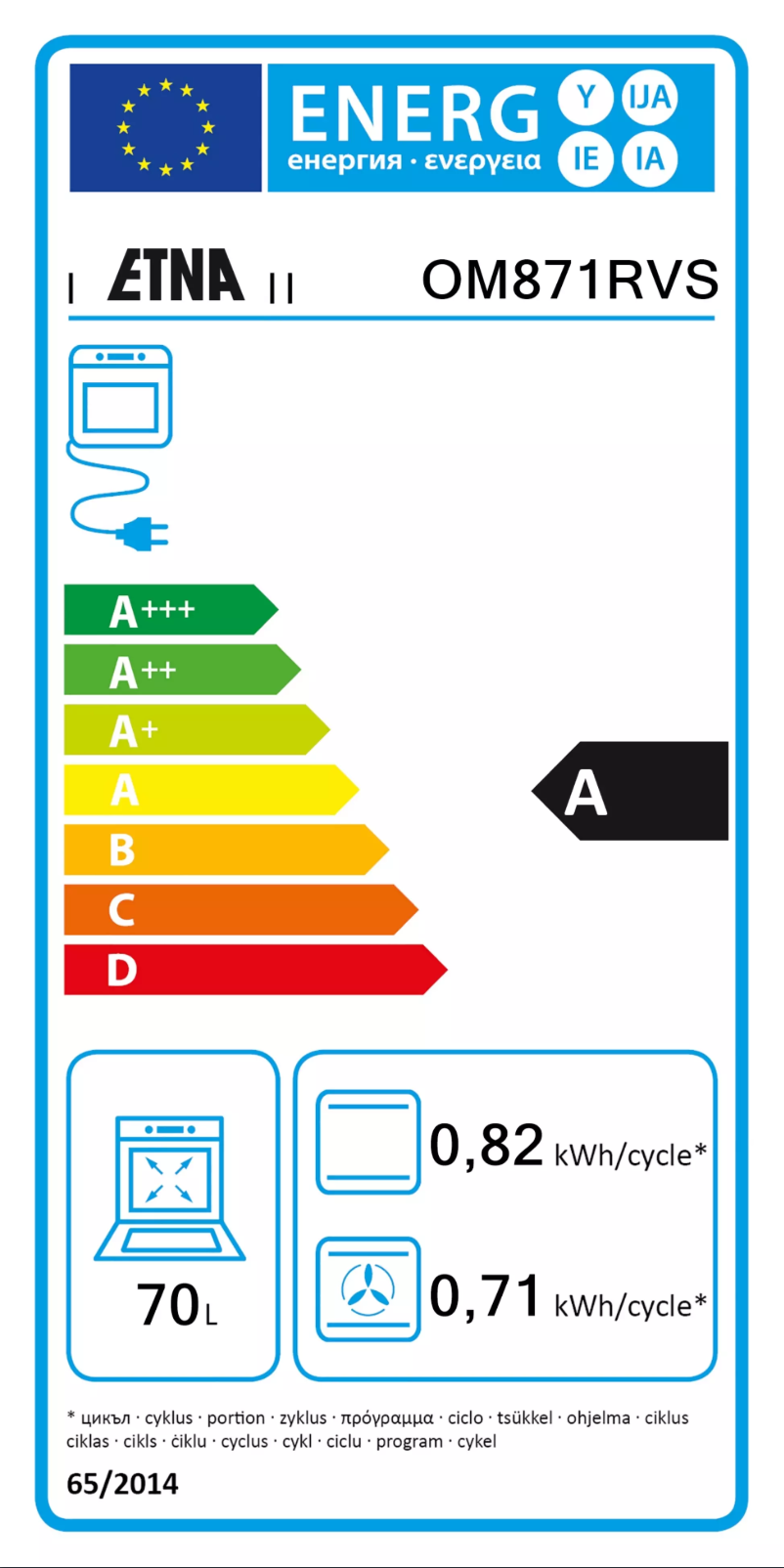 Page 1 de la notice Label énergétique Etna OM871RVS