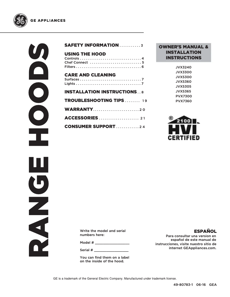 Page n°1 - Manuel utilisateur GE JVX3240DJWW