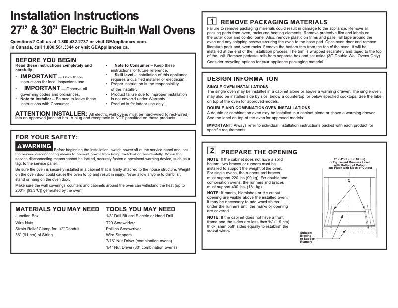 Page 1 de la notice Guide d'installation GE JTD3000SNSS