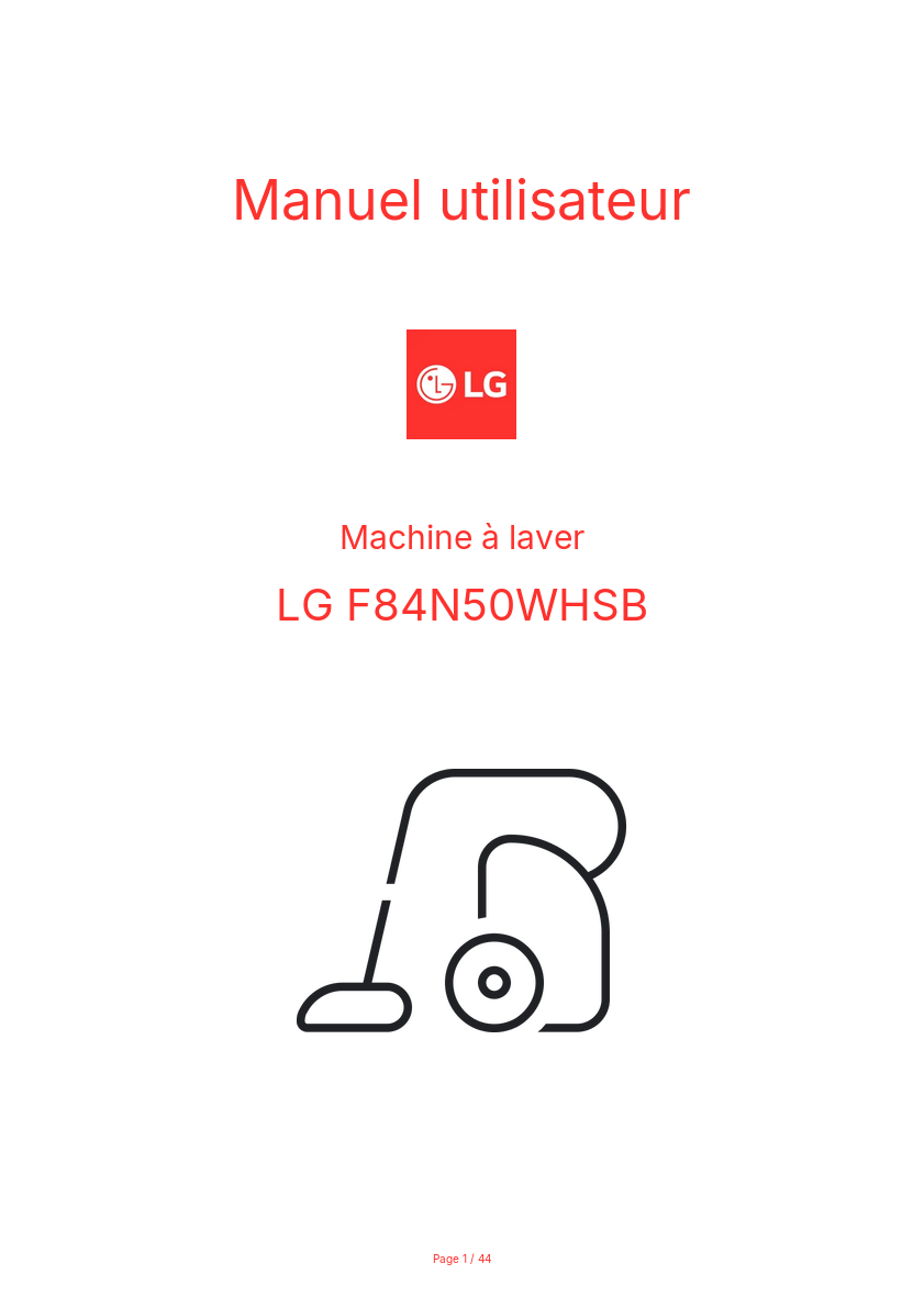 Page 1 de la notice Manuel utilisateur LG F84N50WHSB