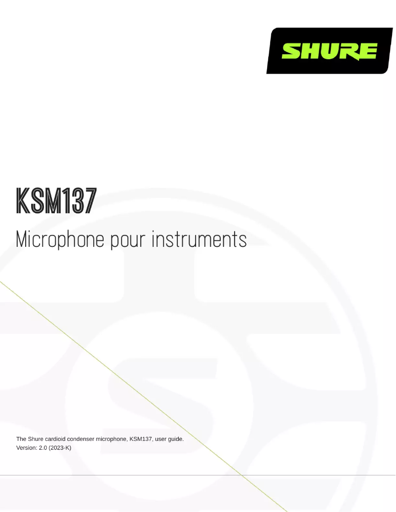Page 1 de la notice Manuel utilisateur Shure KSM137