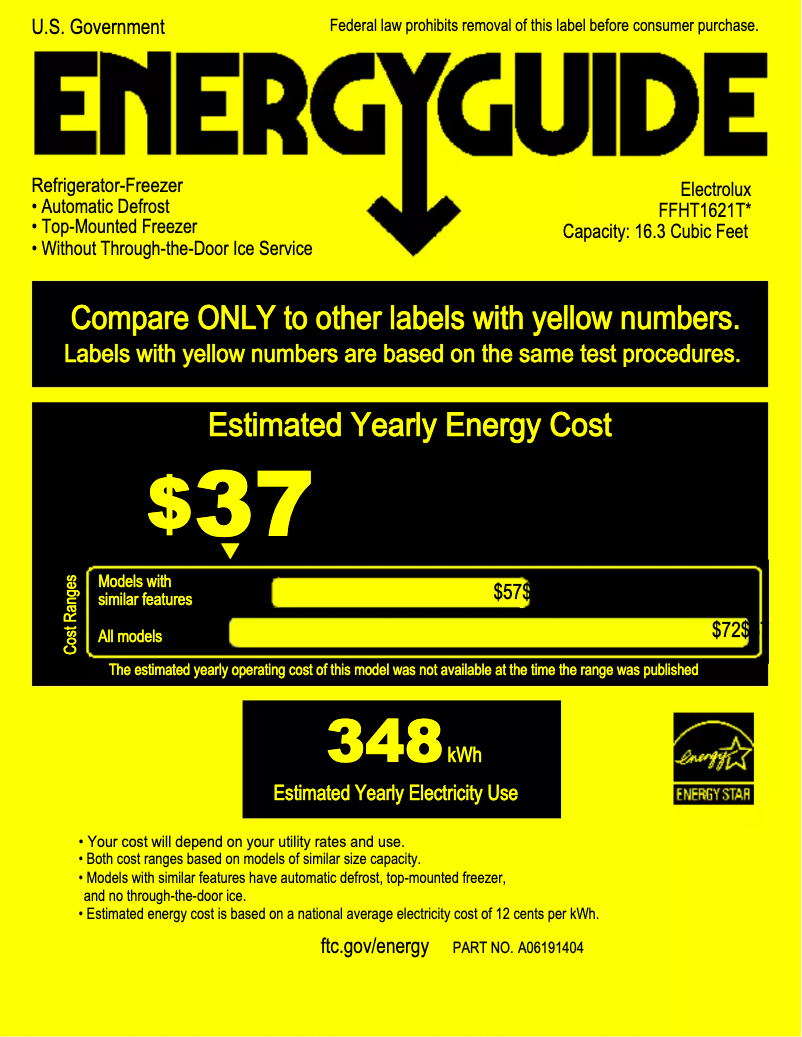 Page 1 de la notice Label énergétique Frigidaire FFHT1621TB