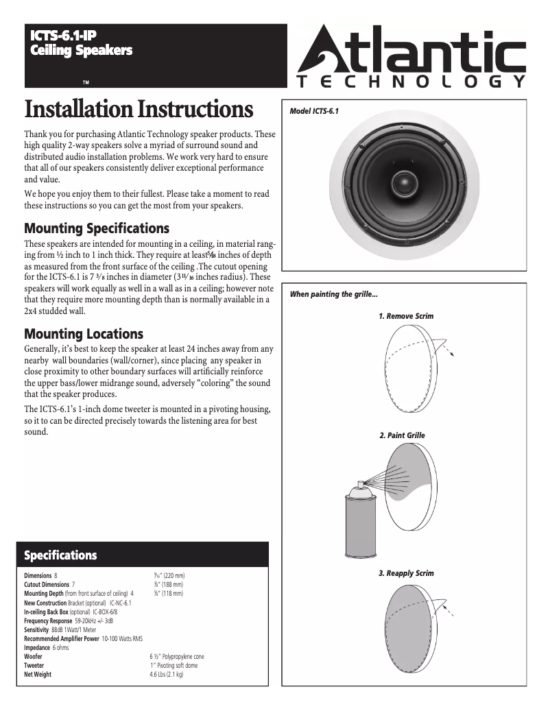 Page 1 de la notice Manuel utilisateur Atlantic ICTS-6.1-IP