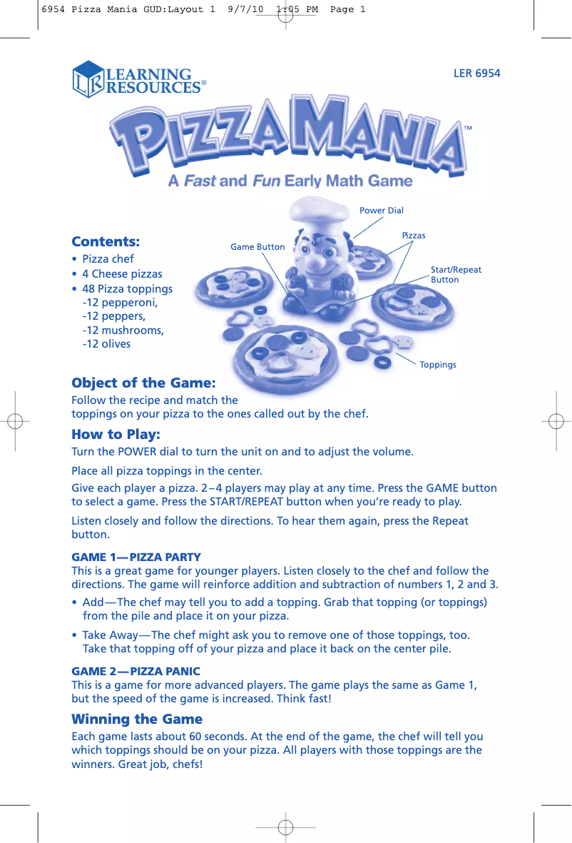 Page 1 of the manual User Manual Learning Resources Pizza Mania