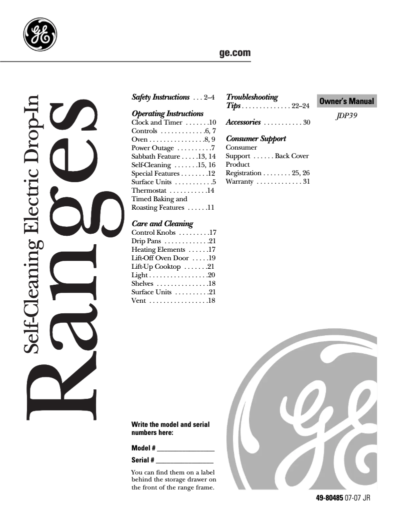 Página 1 del manual Manual de uso y mantenimiento GE JDP39WWWW