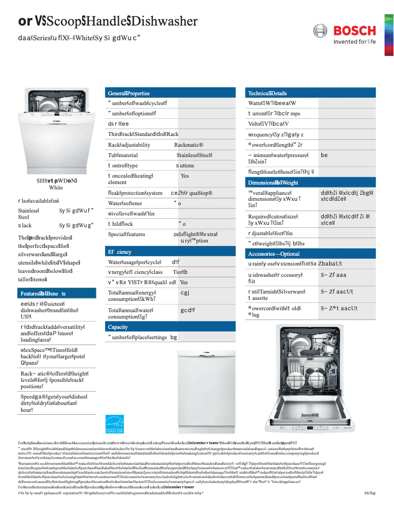 Page 1 of the manual Technical Sheet Bosch SHSM63W52N