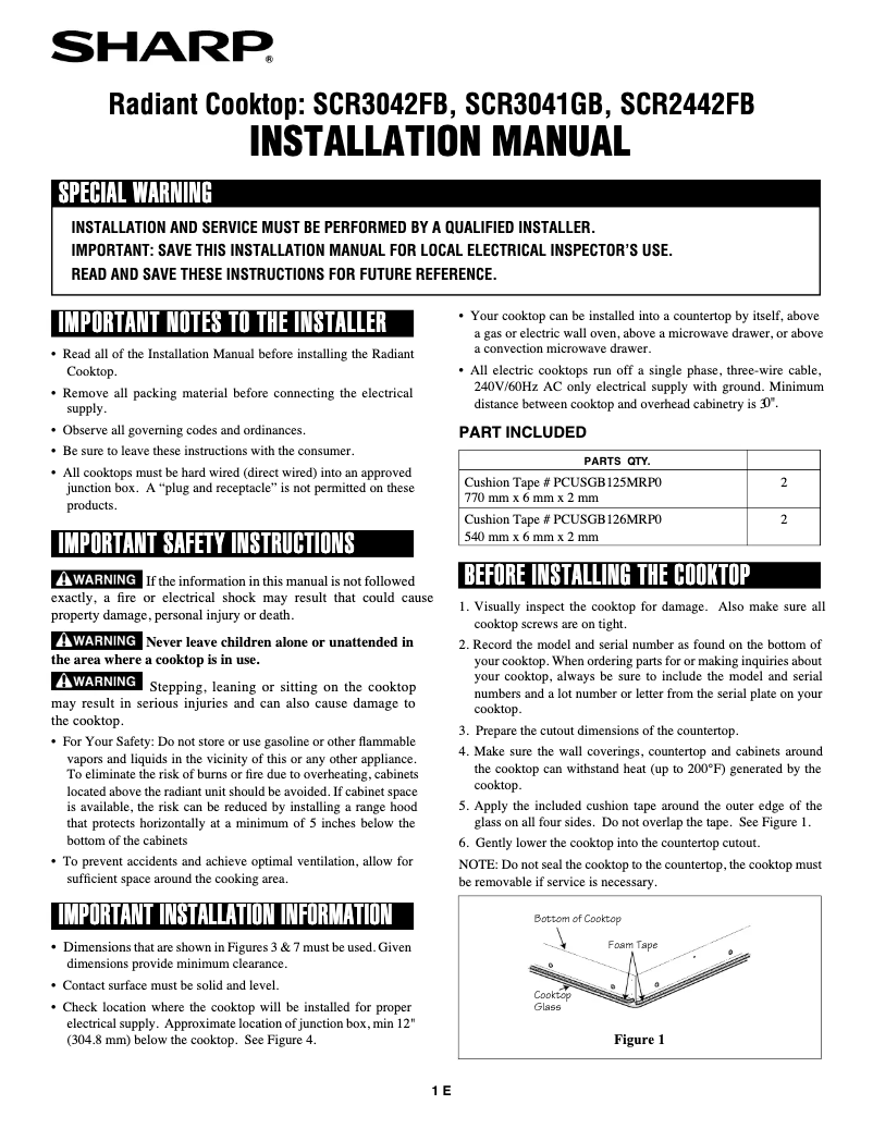 Page 1 de la notice Guide d'installation Sharp SCR2442FB