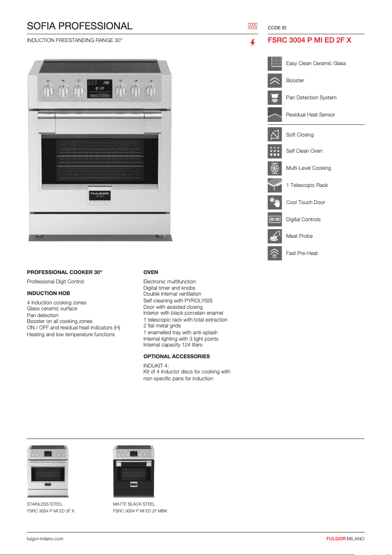 Page 1 of the manual Technical Sheet Fulgor Milano FSRC 3004 P MI ED 2F