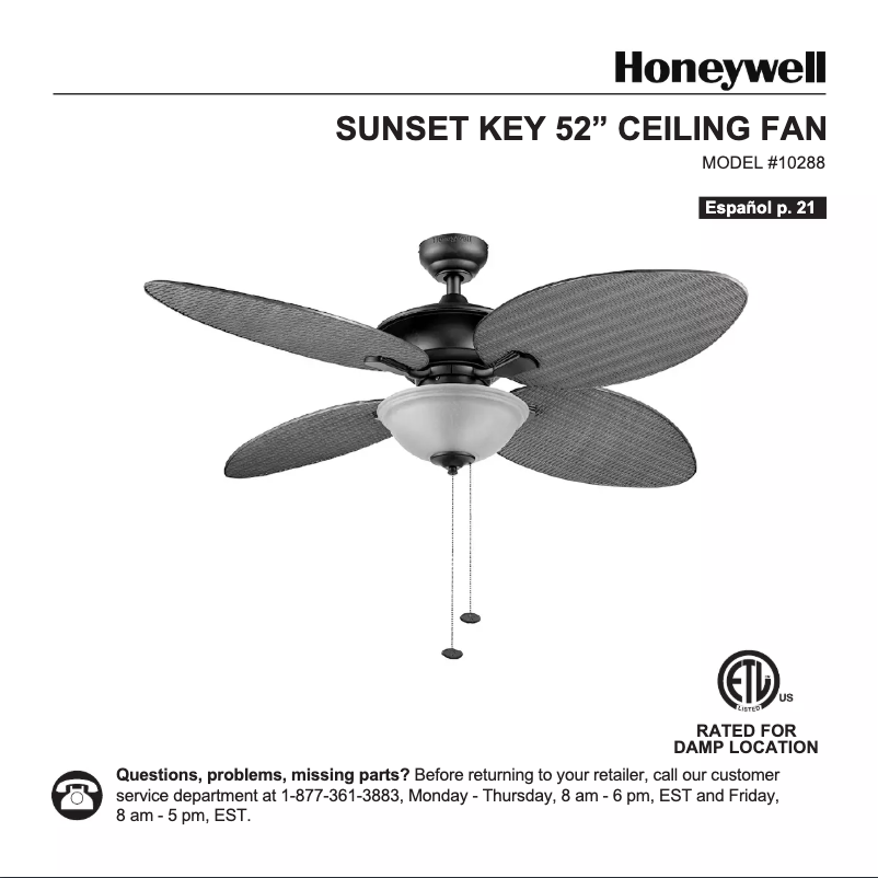 Page 1 de la notice Manuel utilisateur Honeywell Sunset Key 10288