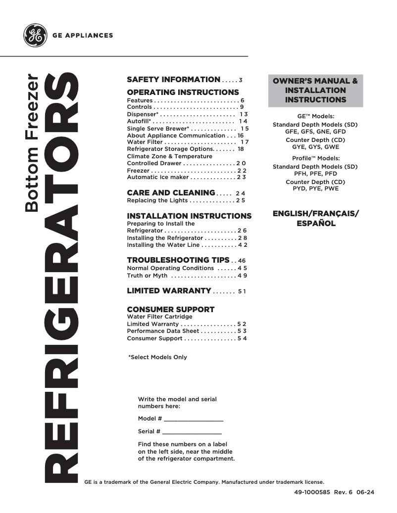 Page 1 de la notice Guide d'installation GE Profile PYE22KBLTS