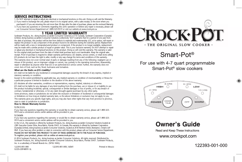 Page 1 de la notice Manuel utilisateur Crock-Pot Smart-Pot