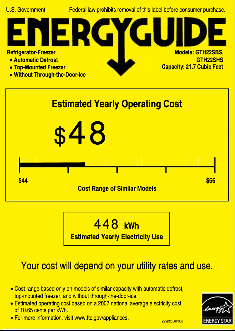 Page 1 of the manual Energy Label GE GTH22SHSSS