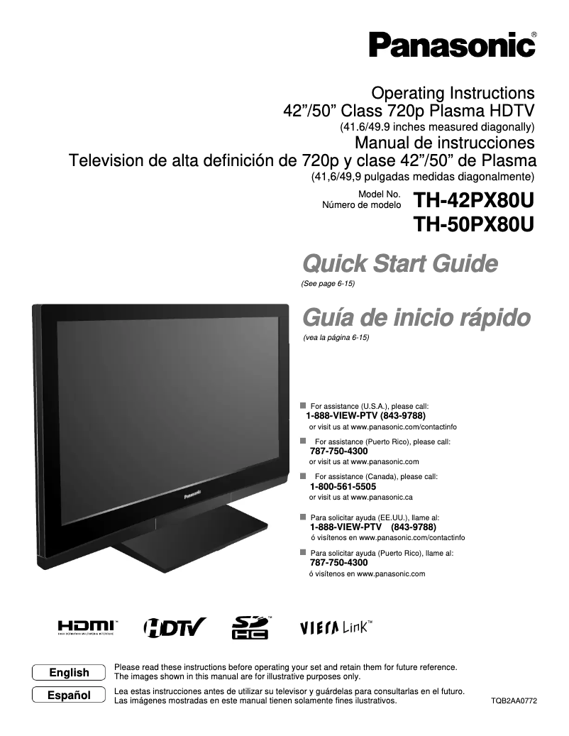 Page 1 of the manual User Manual Panasonic Viera TH-42PX80U