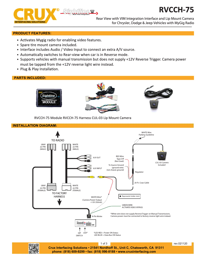 Page 1 de la notice Manuel utilisateur CRUX RVCCH-75