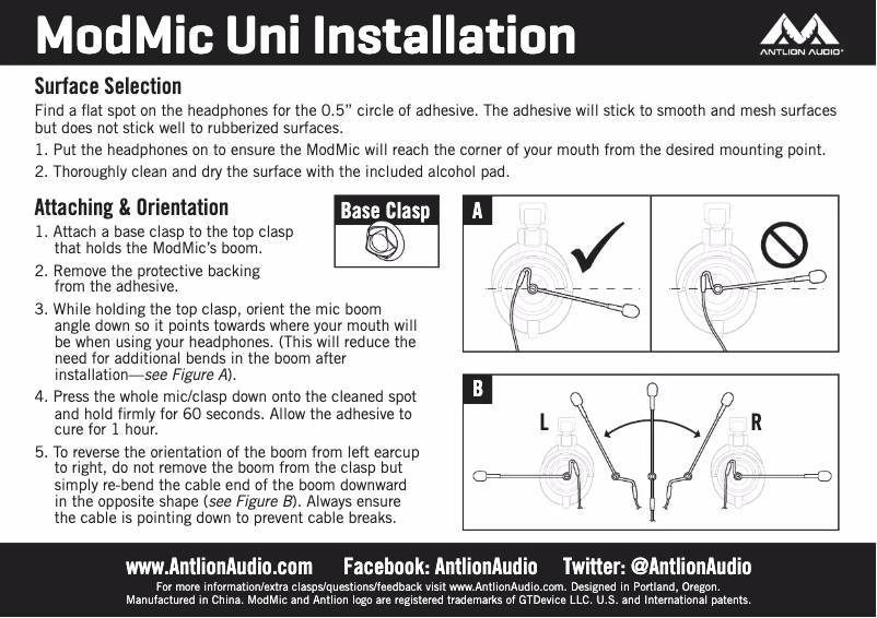 Page 1 de la notice Manuel utilisateur Antlion Audio ModMic Uni GDL-1420