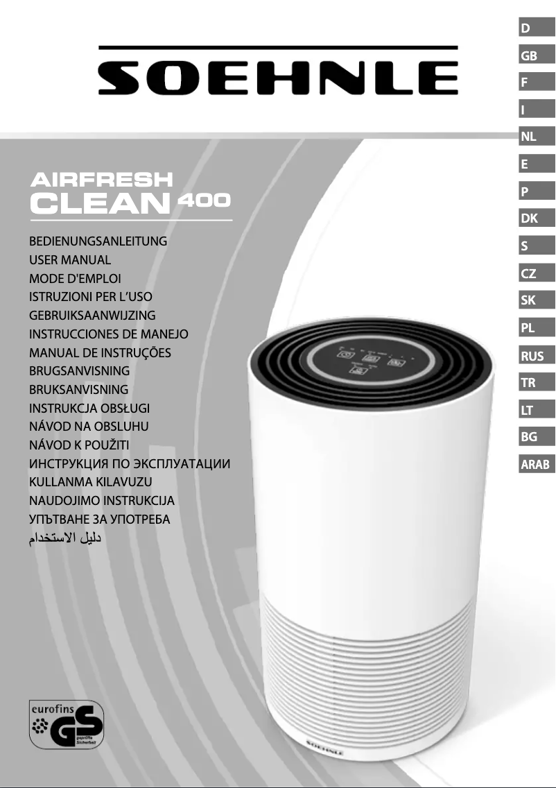 Page 1 de la notice Manuel utilisateur Soehnle Airfresh Clean 400