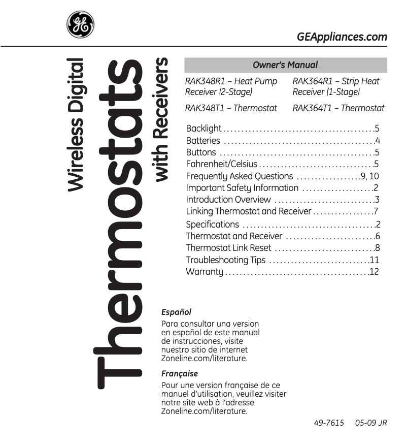 Página 1 del manual Manual de uso y mantenimiento GE RAK364T1