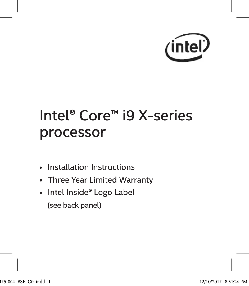 Page 1 de la notice Manuel utilisateur Intel Core i9-9820X