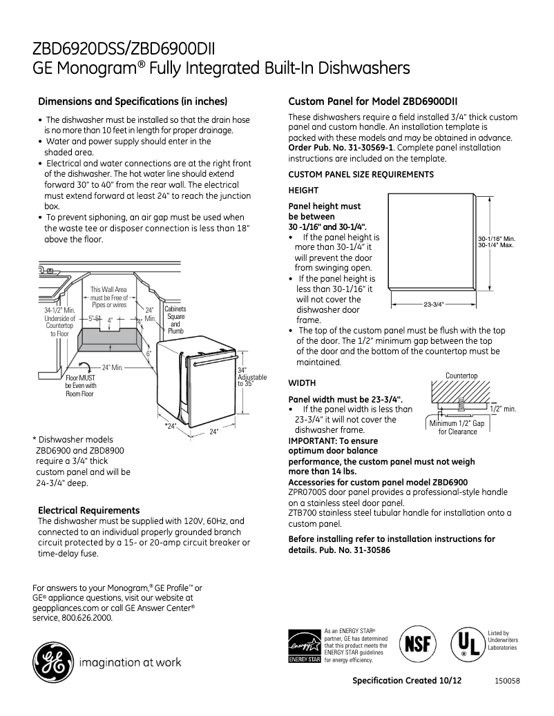 Page n°1 - Fiche technique GE ZBD6920DSS