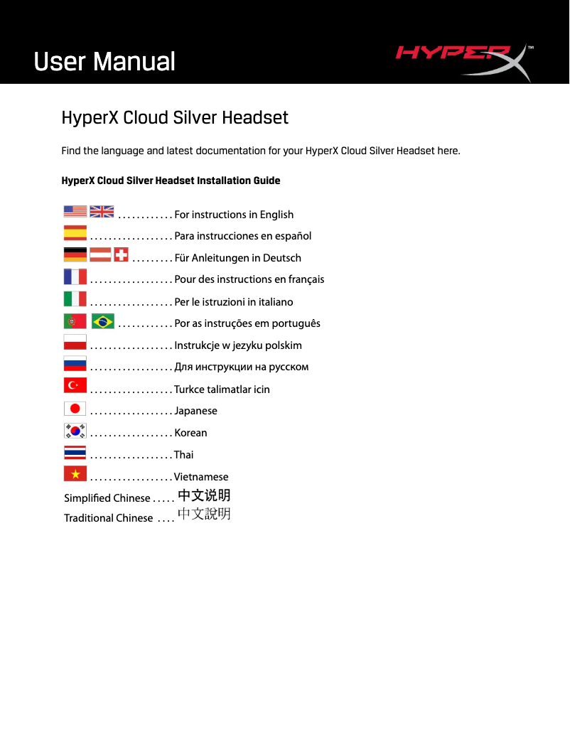 Page 1 de la notice Manuel utilisateur HyperX Cloud Pro