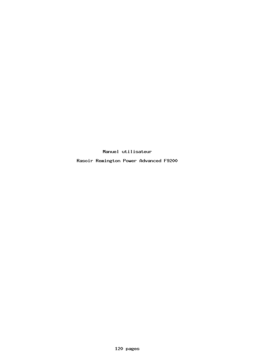 Page 1 de la notice Manuel utilisateur Remington Power Advanced F9200