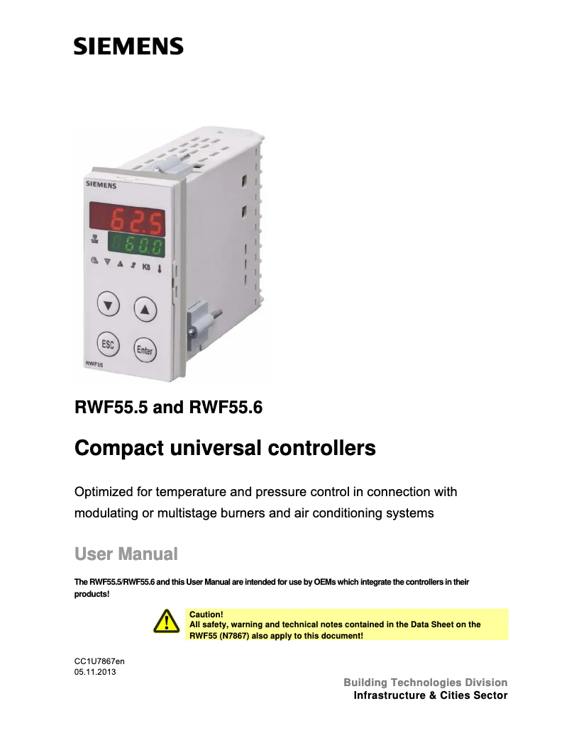 Page 1 de la notice Manuel utilisateur Siemens RWF55.5