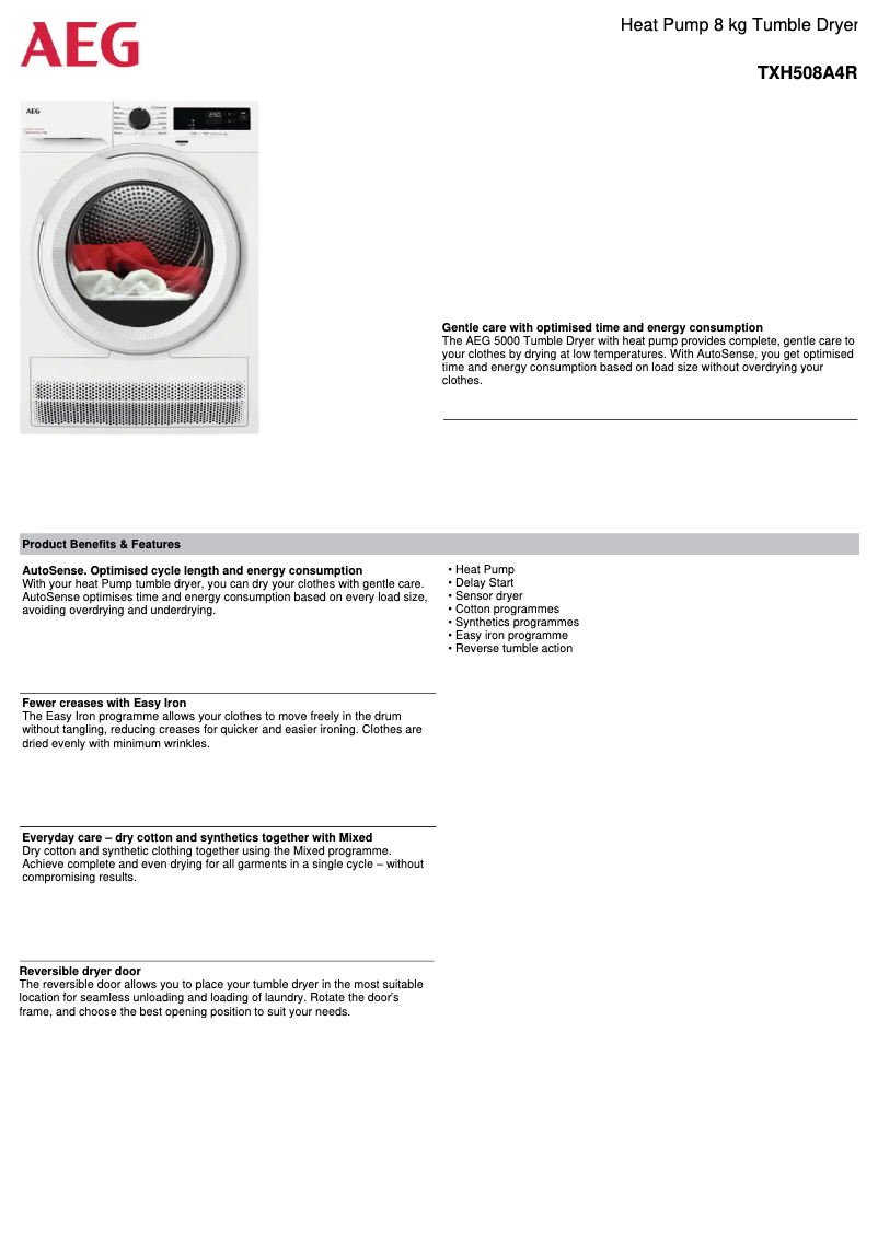Página 1 del manual Ficha técnica AEG TXH508A4R